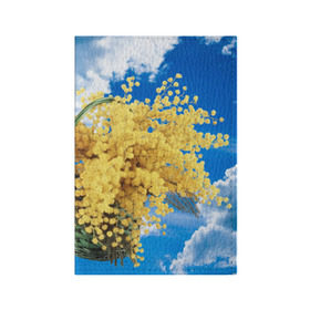 Обложка для паспорта матовая кожа с принтом Мимозы в Белгороде, натуральная матовая кожа | размер 19,3 х 13,7 см; прозрачные пластиковые крепления | 8 марта | весна | мимозы | небо | облака | цветы