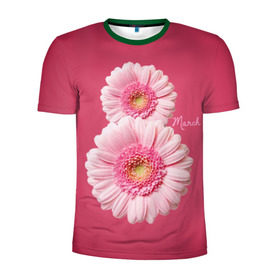 Мужская футболка 3D спортивная с принтом Гарберы в Белгороде, 100% полиэстер с улучшенными характеристиками | приталенный силуэт, круглая горловина, широкие плечи, сужается к линии бедра | 8 марта | гарберы | день | женский | международный | праздник | розовые | цветы