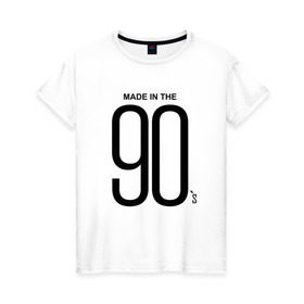 Женская футболка хлопок с принтом Made in 90 в Белгороде, 100% хлопок | прямой крой, круглый вырез горловины, длина до линии бедер, слегка спущенное плечо | 90 | год рождения | дети | поколение | стиль