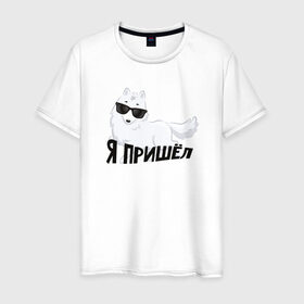 Мужская футболка хлопок с принтом Песец в Белгороде, 100% хлопок | прямой крой, круглый вырез горловины, длина до линии бедер, слегка спущенное плечо. | интернет прикол | песец | пришел | юмор