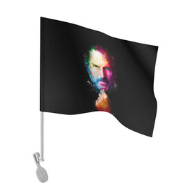 Флаг для автомобиля с принтом Стив Джобс в Белгороде, 100% полиэстер | Размер: 30*21 см | apple | знаменитость | лидер | очки | поп арт | портрет | рука | стив джобс | яблоко