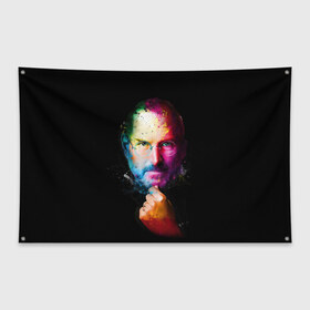 Флаг-баннер с принтом Стив Джобс в Белгороде, 100% полиэстер | размер 67 х 109 см, плотность ткани — 95 г/м2; по краям флага есть четыре люверса для крепления | apple | знаменитость | лидер | очки | поп арт | портрет | рука | стив джобс | яблоко