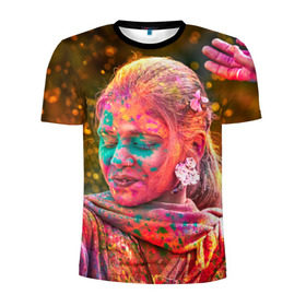 Мужская футболка 3D спортивная с принтом Индуистский фестиваль красок в Белгороде, 100% полиэстер с улучшенными характеристиками | приталенный силуэт, круглая горловина, широкие плечи, сужается к линии бедра | Тематика изображения на принте: 