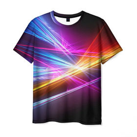 Мужская футболка 3D с принтом Лучи в Белгороде, 100% полиэфир | прямой крой, круглый вырез горловины, длина до линии бедер | кислотный | лучи | обстракция | радуга | свет | спектр | цвет | цвета | яркие