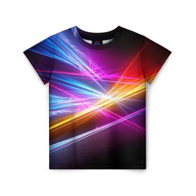 Детская футболка 3D с принтом Лучи в Белгороде, 100% гипоаллергенный полиэфир | прямой крой, круглый вырез горловины, длина до линии бедер, чуть спущенное плечо, ткань немного тянется | кислотный | лучи | обстракция | радуга | свет | спектр | цвет | цвета | яркие