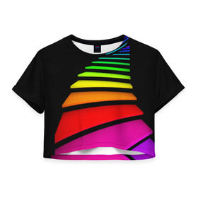 Женская футболка 3D укороченная с принтом Лестница в Белгороде, 100% полиэстер | круглая горловина, длина футболки до линии талии, рукава с отворотами | лестница | радуга | спектр | цвет | цвета | яркие