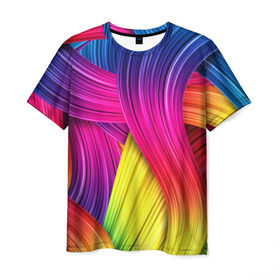 Мужская футболка 3D с принтом Абстракция в Белгороде, 100% полиэфир | прямой крой, круглый вырез горловины, длина до линии бедер | Тематика изображения на принте: кислотный | обстракция | радуга | свет | спектр | цвет | цвета | яркие