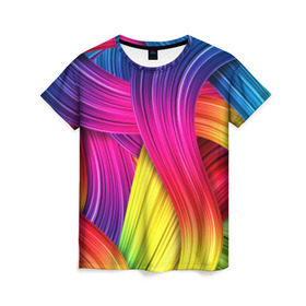 Женская футболка 3D с принтом Абстракция в Белгороде, 100% полиэфир ( синтетическое хлопкоподобное полотно) | прямой крой, круглый вырез горловины, длина до линии бедер | кислотный | обстракция | радуга | свет | спектр | цвет | цвета | яркие