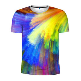 Мужская футболка 3D спортивная с принтом Абстракция в Белгороде, 100% полиэстер с улучшенными характеристиками | приталенный силуэт, круглая горловина, широкие плечи, сужается к линии бедра | кислотный | обстракция | радуга | свет | спектр | цвет | цвета | яркие
