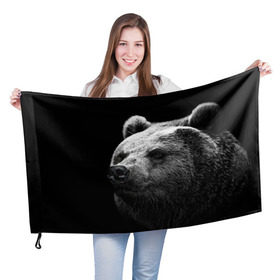Флаг 3D с принтом Медведь в Белгороде, 100% полиэстер | плотность ткани — 95 г/м2, размер — 67 х 109 см. Принт наносится с одной стороны | бурый | дикий | животное | медведь | россия | символ | тайги | фото | хищник | хозяин | черно белое