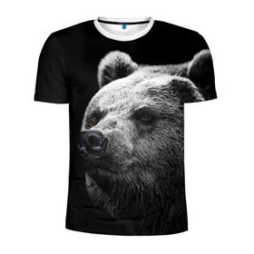 Мужская футболка 3D спортивная с принтом Медведь в Белгороде, 100% полиэстер с улучшенными характеристиками | приталенный силуэт, круглая горловина, широкие плечи, сужается к линии бедра | бурый | дикий | животное | медведь | россия | символ | тайги | фото | хищник | хозяин | черно белое