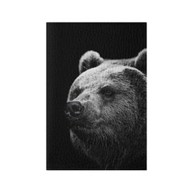 Обложка для паспорта матовая кожа с принтом Медведь в Белгороде, натуральная матовая кожа | размер 19,3 х 13,7 см; прозрачные пластиковые крепления | Тематика изображения на принте: бурый | дикий | животное | медведь | россия | символ | тайги | фото | хищник | хозяин | черно белое