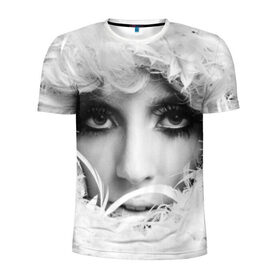 Мужская футболка 3D спортивная с принтом Lady Gaga в Белгороде, 100% полиэстер с улучшенными характеристиками | приталенный силуэт, круглая горловина, широкие плечи, сужается к линии бедра | lady gaga | белые | блондинка | звезда | знаменитость | леди гаага | певица | перья | поп | эпатаж | эпатажная