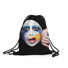 Рюкзак-мешок 3D с принтом Lady Gaga в Белгороде, 100% полиэстер | плотность ткани — 200 г/м2, размер — 35 х 45 см; лямки — толстые шнурки, застежка на шнуровке, без карманов и подкладки | lady gaga | взгляд | звезда | знаменитость | леди гаага | певица | поп | портрет | эпатаж | эпатажная