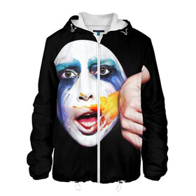 Мужская куртка 3D с принтом Lady Gaga в Белгороде, ткань верха — 100% полиэстер, подклад — флис | прямой крой, подол и капюшон оформлены резинкой с фиксаторами, два кармана без застежек по бокам, один большой потайной карман на груди. Карман на груди застегивается на липучку | Тематика изображения на принте: lady gaga | взгляд | звезда | знаменитость | леди гаага | певица | поп | портрет | эпатаж | эпатажная