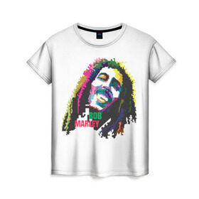 Женская футболка 3D с принтом Bob Marley в Белгороде, 100% полиэфир ( синтетическое хлопкоподобное полотно) | прямой крой, круглый вырез горловины, длина до линии бедер | 2016 | арт | дизайн | зд | объем | поп | портреты
