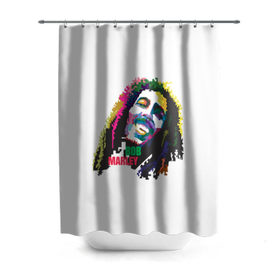 Штора 3D для ванной с принтом Bob Marley в Белгороде, 100% полиэстер | плотность материала — 100 г/м2. Стандартный размер — 146 см х 180 см. По верхнему краю — пластиковые люверсы для креплений. В комплекте 10 пластиковых колец | 2016 | арт | дизайн | зд | объем | поп | портреты