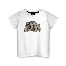 Детская футболка хлопок с принтом Бульдог в Белгороде, 100% хлопок | круглый вырез горловины, полуприлегающий силуэт, длина до линии бедер | 