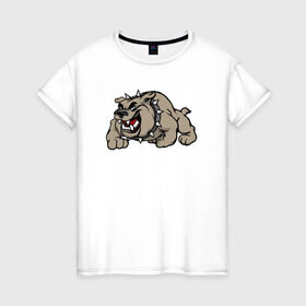 Женская футболка хлопок с принтом Бульдог в Белгороде, 100% хлопок | прямой крой, круглый вырез горловины, длина до линии бедер, слегка спущенное плечо | 