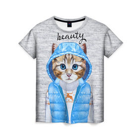 Женская футболка 3D с принтом Модная киска в Белгороде, 100% полиэфир ( синтетическое хлопкоподобное полотно) | прямой крой, круглый вырез горловины, длина до линии бедер | baby | beauty | cat | ketty | sweet | девушке | киска | кошка | мода | модная | сладкая | чика