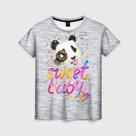Женская футболка 3D с принтом Милая пандочка в Белгороде, 100% полиэфир ( синтетическое хлопкоподобное полотно) | прямой крой, круглый вырез горловины, длина до линии бедер | панда
