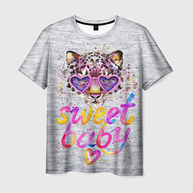 Мужская футболка 3D с принтом sweet cat в Белгороде, 100% полиэфир | прямой крой, круглый вырез горловины, длина до линии бедер | baby | cat | ketty | sweet | девушке | киска | кошка | сладкая | тигрица