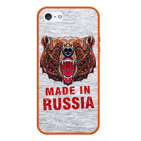 Чехол для iPhone 5/5S матовый с принтом made in Russia в Белгороде, Силикон | Область печати: задняя сторона чехла, без боковых панелей | bear | made | made in russia | russia | злой | медведь | пасть | русский | я | я русский