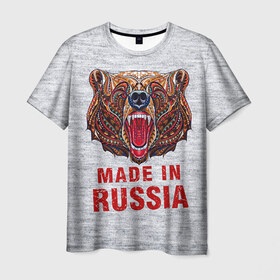 Мужская футболка 3D с принтом made in Russia в Белгороде, 100% полиэфир | прямой крой, круглый вырез горловины, длина до линии бедер | bear | made | made in russia | russia | злой | медведь | пасть | русский | я | я русский