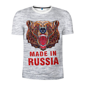 Мужская футболка 3D спортивная с принтом made in Russia в Белгороде, 100% полиэстер с улучшенными характеристиками | приталенный силуэт, круглая горловина, широкие плечи, сужается к линии бедра | bear | made | made in russia | russia | злой | медведь | пасть | русский | я | я русский