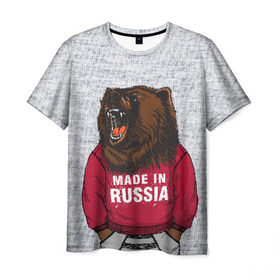 Мужская футболка 3D с принтом made in Russia в Белгороде, 100% полиэфир | прямой крой, круглый вырез горловины, длина до линии бедер | Тематика изображения на принте: bear | made | made in russia | russia | злой | медведь | пасть | русский | я | я русский