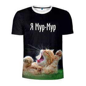 Мужская футболка 3D спортивная с принтом Мур мур в Белгороде, 100% полиэстер с улучшенными характеристиками | приталенный силуэт, круглая горловина, широкие плечи, сужается к линии бедра | киса | кот | котики | кошка | мур | мурмур | прикольные | смешной котик | ямурмур