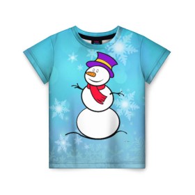 Детская футболка 3D с принтом Снеговик в Белгороде, 100% гипоаллергенный полиэфир | прямой крой, круглый вырез горловины, длина до линии бедер, чуть спущенное плечо, ткань немного тянется | новый год | снеговик