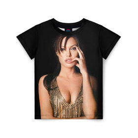 Детская футболка 3D с принтом Анжелина Джоли в Белгороде, 100% гипоаллергенный полиэфир | прямой крой, круглый вырез горловины, длина до линии бедер, чуть спущенное плечо, ткань немного тянется | angelina jolie | американская актриса | анжелина джоли | режиссёр | фотомодель | ценарист