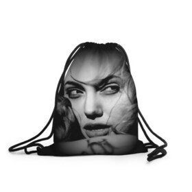 Рюкзак-мешок 3D с принтом Анжелина Джоли в Белгороде, 100% полиэстер | плотность ткани — 200 г/м2, размер — 35 х 45 см; лямки — толстые шнурки, застежка на шнуровке, без карманов и подкладки | angelina jolie | американская актриса | анжелина джоли | режиссёр | фотомодель | ценарист
