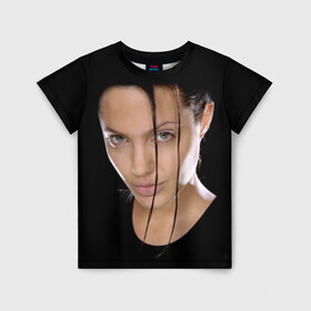 Детская футболка 3D с принтом Анжелина Джоли в Белгороде, 100% гипоаллергенный полиэфир | прямой крой, круглый вырез горловины, длина до линии бедер, чуть спущенное плечо, ткань немного тянется | angelina jolie | американская актриса | анжелина джоли | режиссёр | фотомодель | ценарист