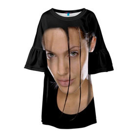 Детское платье 3D с принтом Анжелина Джоли в Белгороде, 100% полиэстер | прямой силуэт, чуть расширенный к низу. Круглая горловина, на рукавах — воланы | Тематика изображения на принте: angelina jolie | американская актриса | анжелина джоли | режиссёр | фотомодель | ценарист