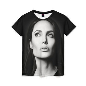 Женская футболка 3D с принтом Анжелина Джоли в Белгороде, 100% полиэфир ( синтетическое хлопкоподобное полотно) | прямой крой, круглый вырез горловины, длина до линии бедер | angelina jolie | американская актриса | анжелина джоли | режиссёр | фотомодель | ценарист