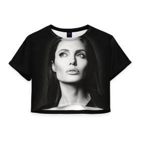 Женская футболка 3D укороченная с принтом Анжелина Джоли в Белгороде, 100% полиэстер | круглая горловина, длина футболки до линии талии, рукава с отворотами | angelina jolie | американская актриса | анжелина джоли | режиссёр | фотомодель | ценарист