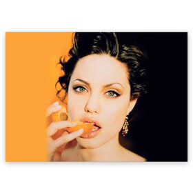 Поздравительная открытка с принтом Анжелина Джоли в Белгороде, 100% бумага | плотность бумаги 280 г/м2, матовая, на обратной стороне линовка и место для марки
 | angelina jolie | американская актриса | анжелина джоли | режиссёр | фотомодель | ценарист