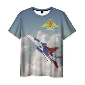 Мужская футболка 3D с принтом Самолёт в Белгороде, 100% полиэфир | прямой крой, круглый вырез горловины, длина до линии бедер | Тематика изображения на принте: авиация | ввс | ввс россии | небо | самолёт