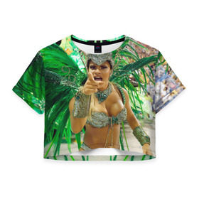 Женская футболка 3D укороченная с принтом Карнавал в Рио в Белгороде, 100% полиэстер | круглая горловина, длина футболки до линии талии, рукава с отворотами | 