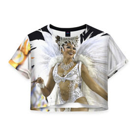 Женская футболка 3D укороченная с принтом Карнавал в Рио в Белгороде, 100% полиэстер | круглая горловина, длина футболки до линии талии, рукава с отворотами | бразилия
