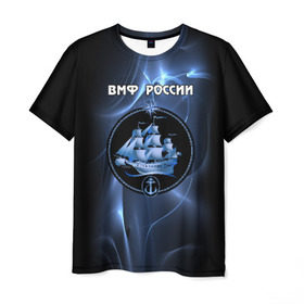 Мужская футболка 3D с принтом ВМФ России в Белгороде, 100% полиэфир | прямой крой, круглый вырез горловины, длина до линии бедер | вмф | корабль и надпись.моряк | матрос | море | на макете изображено абстрактное море | россия | флот