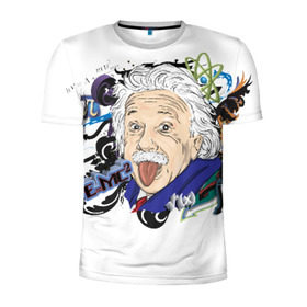 Мужская футболка 3D спортивная с принтом Einstein в Белгороде, 100% полиэстер с улучшенными характеристиками | приталенный силуэт, круглая горловина, широкие плечи, сужается к линии бедра | einstein | emc2 | наука | теория | физика | эйнштейн