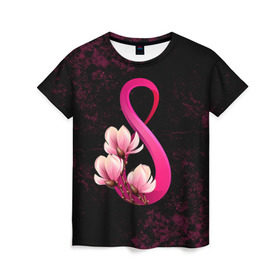 Женская футболка 3D с принтом 8 марта в Белгороде, 100% полиэфир ( синтетическое хлопкоподобное полотно) | прямой крой, круглый вырез горловины, длина до линии бедер | 8 марта | женский | международный | подарок | цветы