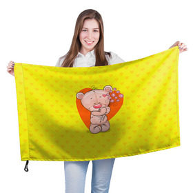 Флаг 3D с принтом Мишка с цветочками в Белгороде, 100% полиэстер | плотность ткани — 95 г/м2, размер — 67 х 109 см. Принт наносится с одной стороны | 8марта | весна | девушкам | милый | мишка | подарок | цветок