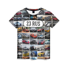 Женская футболка 3D с принтом Крутые тачки (23 RUS) в Белгороде, 100% полиэфир ( синтетическое хлопкоподобное полотно) | прямой крой, круглый вырез горловины, длина до линии бедер | Тематика изображения на принте: 123 | 23 rus | 93 | блатной номер | госномер | дорогие машины | краснодарский край | крутые тачки | лучшие авто | спортивные автомобили | спорткары