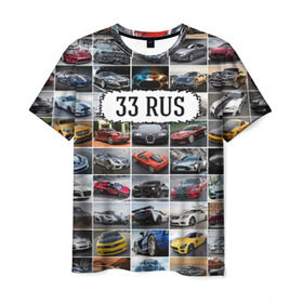 Мужская футболка 3D с принтом Крутые тачки (33 RUS) в Белгороде, 100% полиэфир | прямой крой, круглый вырез горловины, длина до линии бедер | 33 rus | блатной номер | владимирская область | госномер | дорогие машины | крутые тачки | лучшие авто | спортивные автомобили | спорткары