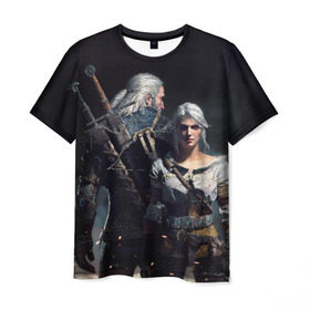 Мужская футболка 3D с принтом Geralt and Ciri в Белгороде, 100% полиэфир | прямой крой, круглый вырез горловины, длина до линии бедер | ciri | gerald | roach | wild hunt | witcher | ведьмак | ведьмы | геральд | дикая охота | йен | йеннифер | плотва | цири