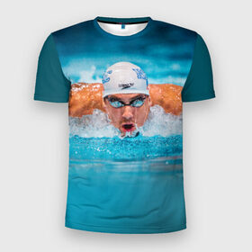 Мужская футболка 3D спортивная с принтом Пловец в Белгороде, 100% полиэстер с улучшенными характеристиками | приталенный силуэт, круглая горловина, широкие плечи, сужается к линии бедра | плавание | спорт